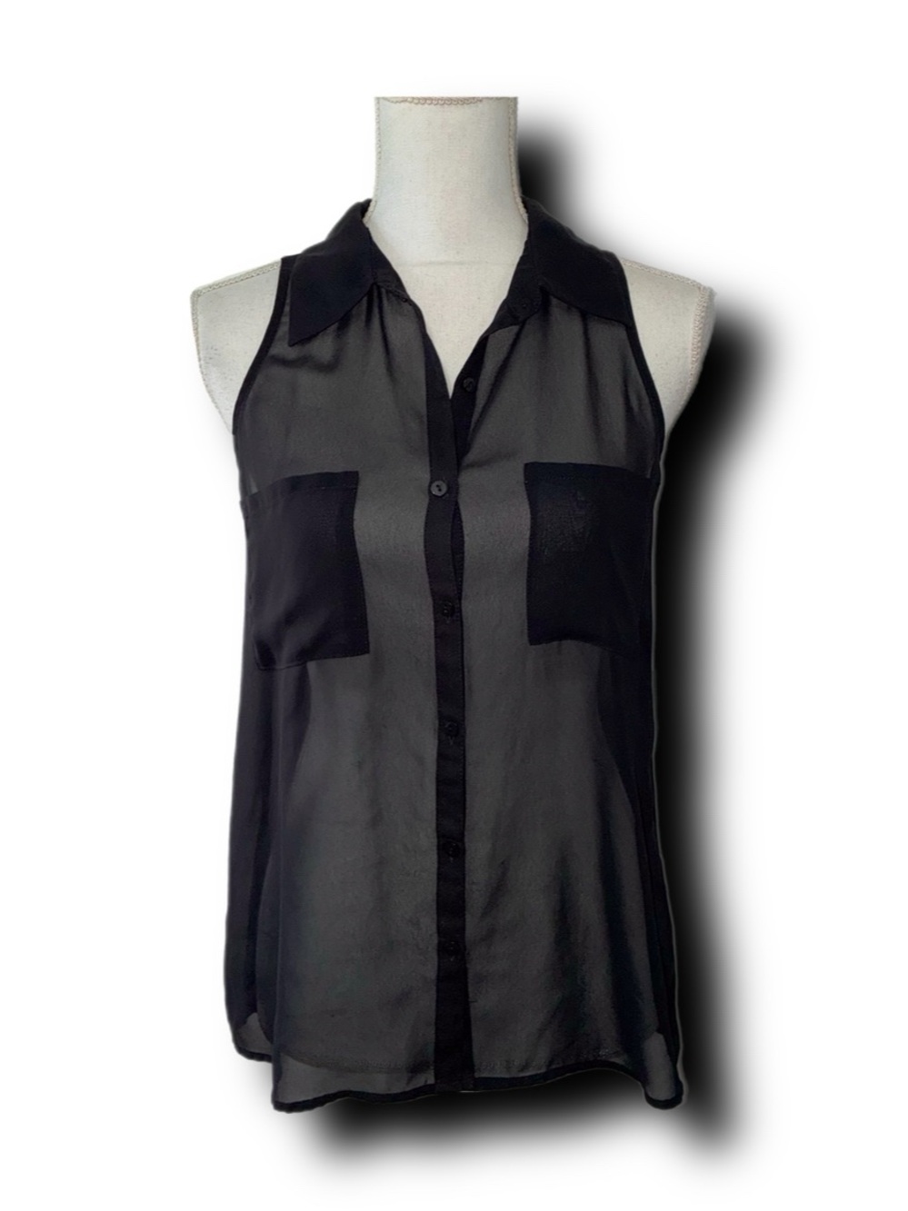 Decree Black Sheer Sleeveless Button-Down Top Whimsigoth Corporate Goth Vibes